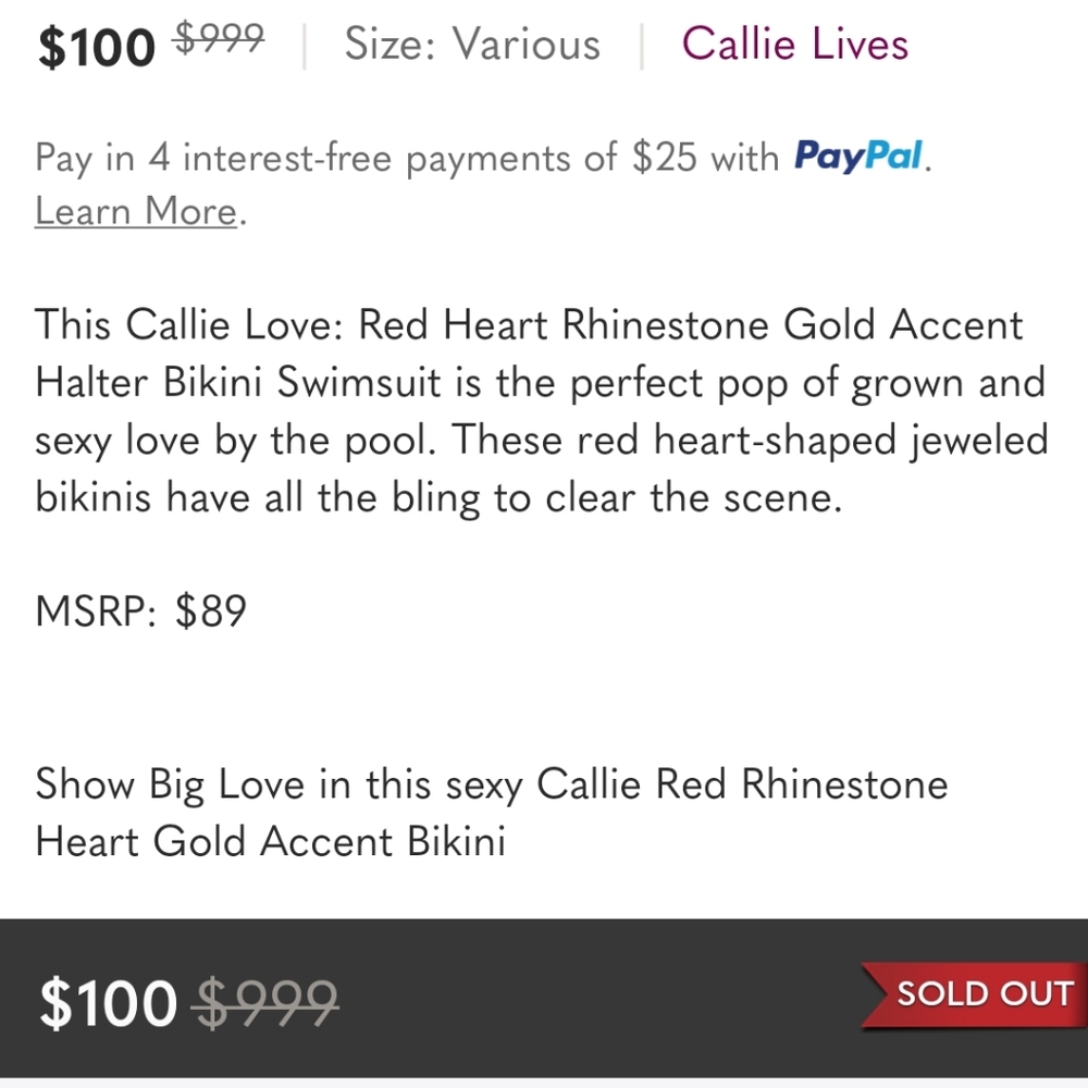 Callie Lives Red and Gold Bikini Triangle Top - Picture 4 of 4